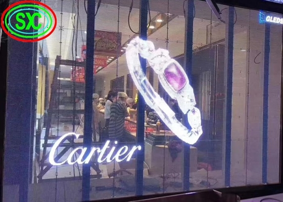 Screen a LED trasparente a colori interiori P3.91 Finestre di vetro montate per centri commerciali