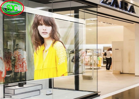 P3.9-7.8 Indoor Full Color Transparent Led Display Screen Smd Vetro curvo per vetrina