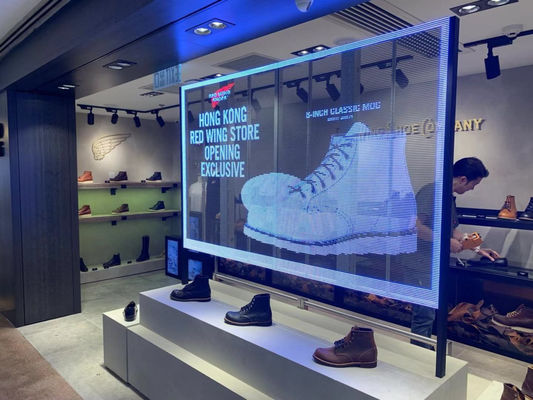 Screen LED trasparente interno P3.9-7.8 Full Color SMD Curved Led Video Wall Glass For Showcase