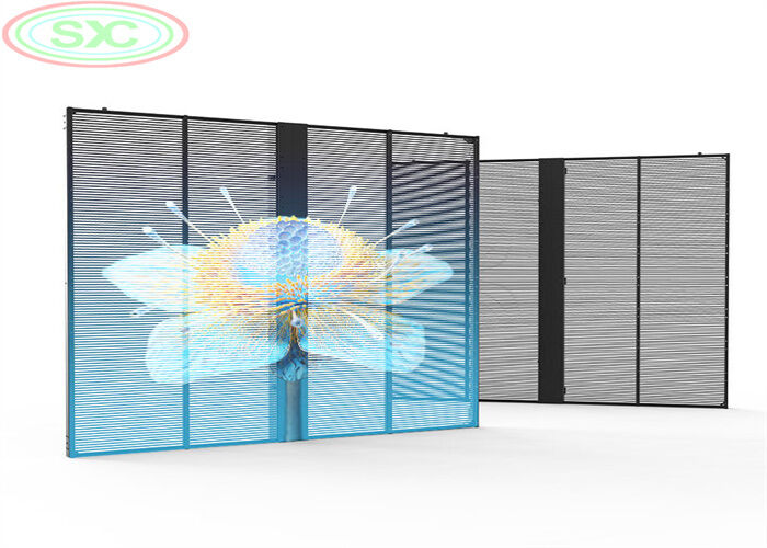 Display LED RGB trasparente che combina un design sottile e un'elevata luminosità per una pubblicità efficace su architetture moderne in vetro