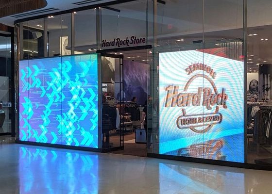 Shopping Mall Moda a colori pieni P3.91-7.82 schermo LED trasparente muro tenda in vetro