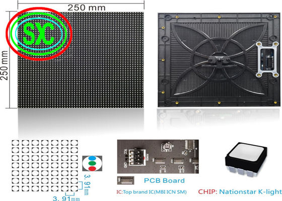 Prezzo buono La manutenzione anteriore magnetica P3.91 di colore pieno ha condotto l'esposizione 250*250mm con il controllo di qualità conferma in linea